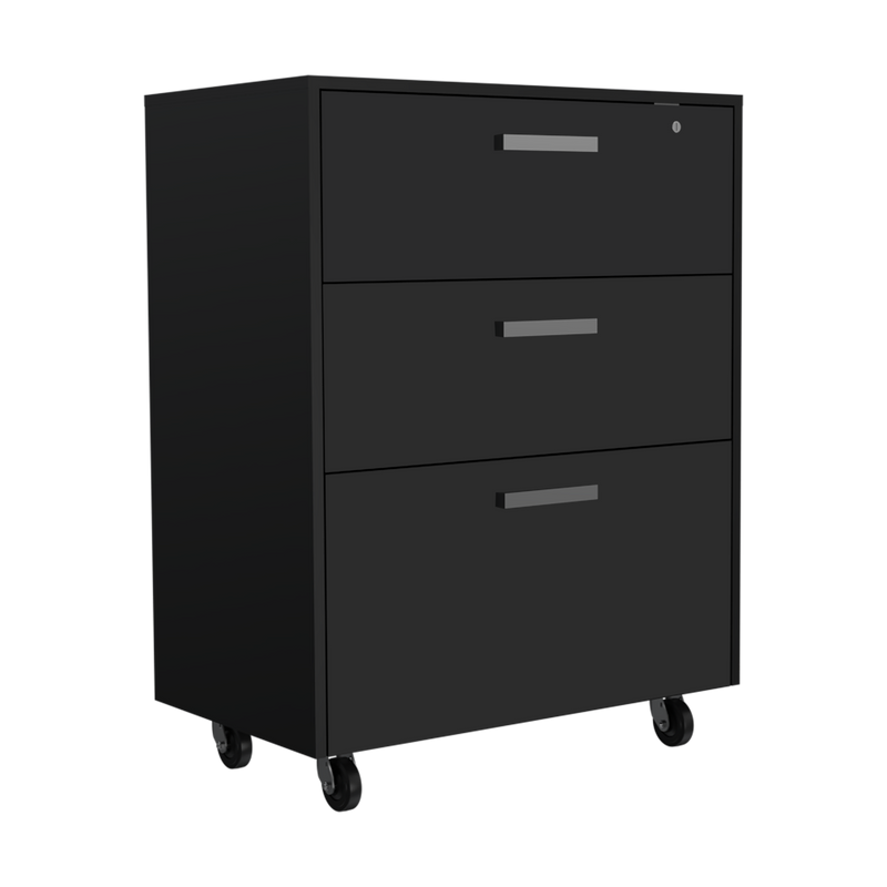 3 Drawers Storage Cabinet with Casters Lions Office, Black Wengue Finish