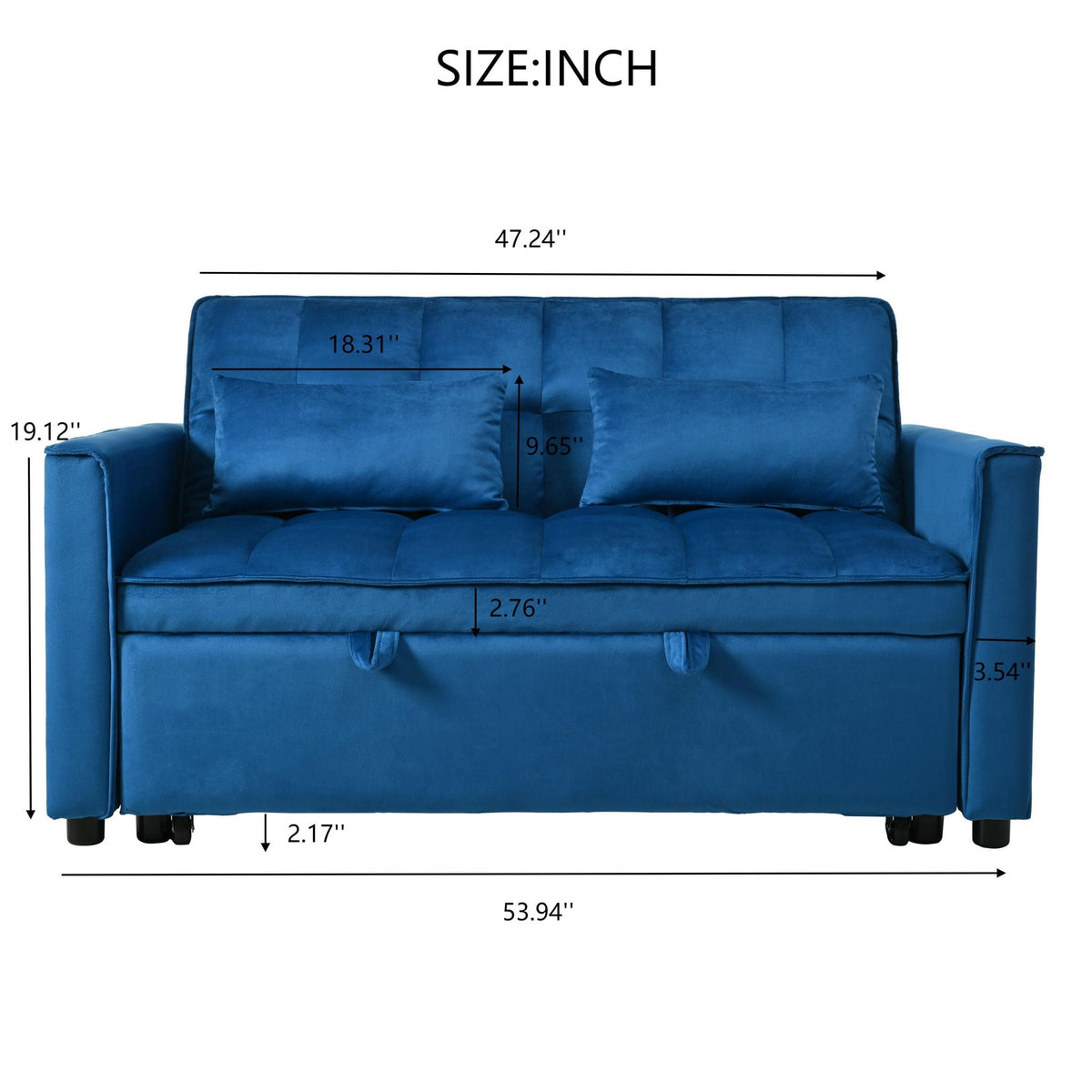3 In 1 Pull Out Couch Convertible Sofa Bed With Reclining Backrest, photo 32 of 35