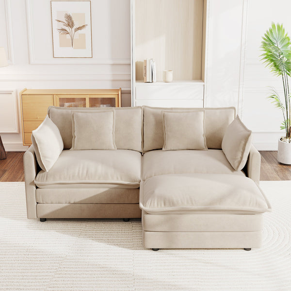 Chenille Two-Seater L-Shaped Sectional Sofa with Ottoman - Chenille, photo 2 of 10