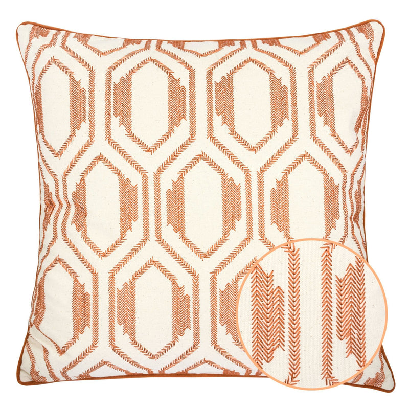 Geometric Embroidered Throw Pillow - Rust, photo 6 of 7