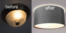 14"W Moderne Flush Mount Conversion Kit  Granite Gray Burlap Hardback Drum Lampshade