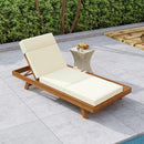 Acacia Wood Lounge Chaise Set with Headrest and Water-Resistant Cushions in Beige