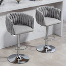 360 Degree Swivel Bar Stools Adjustable Counter Height Bar Chairs With Woven Back & Footrest, Silver Chromed Bar Stools For Kitchen Island (Set of 2) - Gray by HouseOfZazla