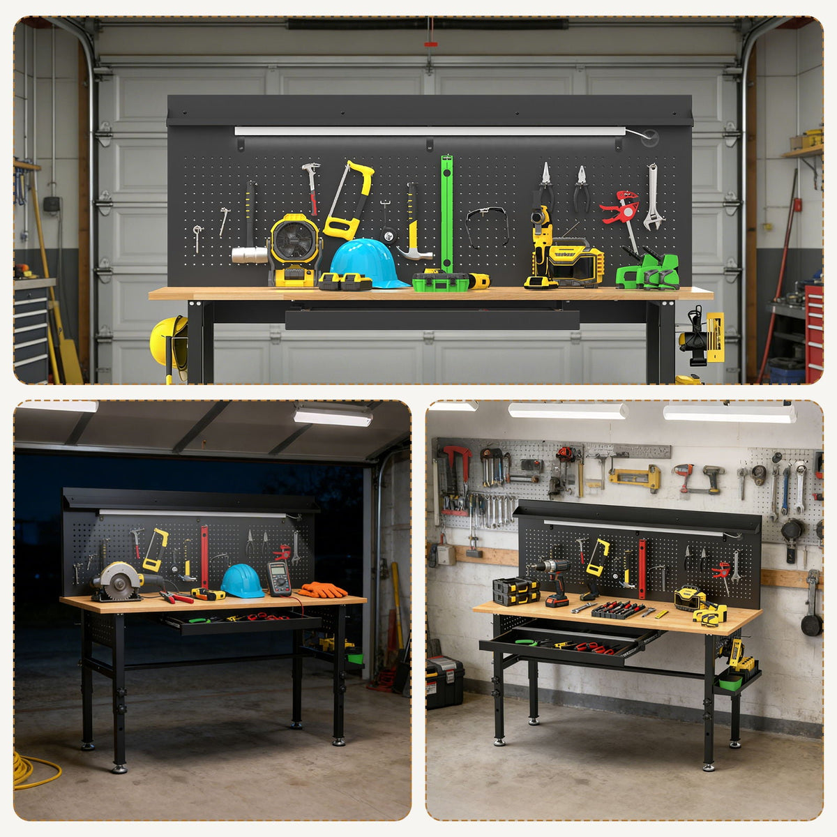 Adjustable Height Workbench, Includes Drawers, Power Outlet, LED Light, Wheels Or Leveling Feet - Black, photo 9 of 9