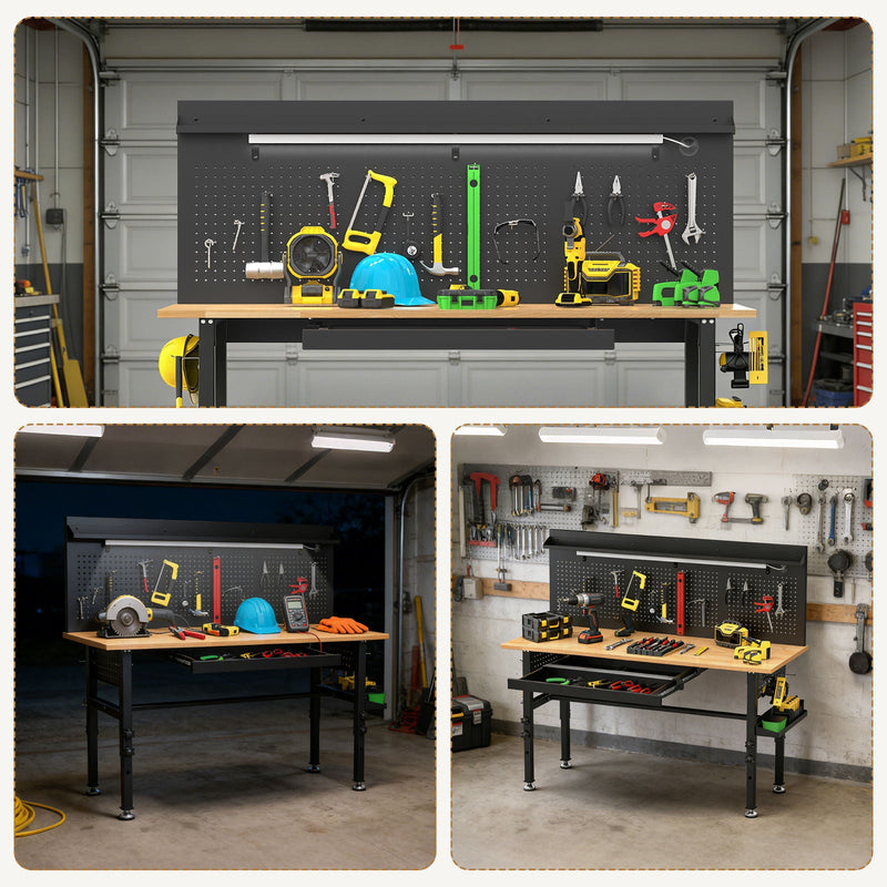 Adjustable Height Workbench, Includes Drawers, Power Outlet, LED Light, Wheels Or Leveling Feet - Black, photo 9 of 9