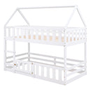 Twin Over Twin House Bunk Bed With Fence And Door by Unique Piece Furniture