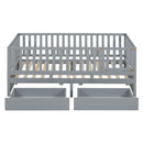 Daybed With Fence Guardrails And 2 Drawers, Split Into Independent Floor Bed & Daybed by HouseOfZazla