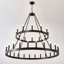 2 Tiers Wagon Wheel Chandelier Wooden Farmhouse 36 Light (24 / 12) Or (12 / 24) Metal Chandeliers 2 Story Light Fixtures Industrial For High Ceiling Living Dining Room Foyer, Adjustable Height - Black by HouseOfZazla