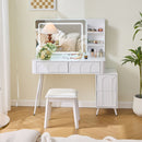 Modern Makeup Vanity Desk With LED Lights & Mirror 4 Drawer Dressing Table Set Space Saving For Bedroom - White by HouseOfZazla