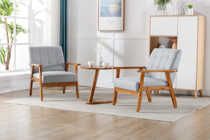 Accent Chairs Set of 2 with Side Table, Mid Century Modern Accent Chair, Wood and Fabric Armchairs Side Chair, Lounge Reading Comfy Arm Chair for Living Room, Bedroom, Office