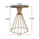Hollow Edge Retro Art Pine Side Table with Antique Gold and Natural Color