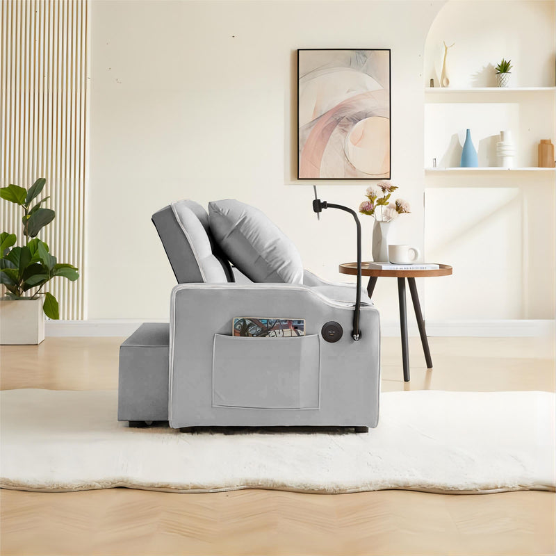 3-in-1 Sofa Bed, Convertible Sleeper Chair Sofa Bed Adjustable Pull Out Sleeper Chair Bed Multi-Pockets Folding Sofa Bed for Living Room Bedroom Small Space (Grey)