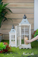 Wooden Candle Lantern Decorative, Hurricane Lantern Holder Decor For Indoor Outdoor, Home Garden - Ivory by HouseOfZazla