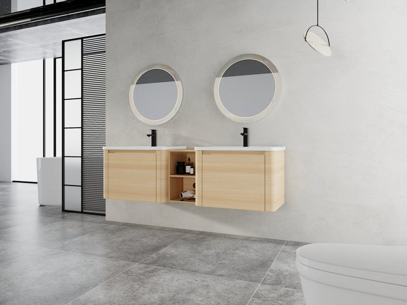 68'' Wall-Mounted Bathroom Vanity with Storage Shelves, photo 5 of 10