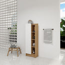 Tall Freestanding Bathroom Side Cabinet With Single Door & 4 Tier Open Shelves - Black / Light Oak / White by HouseOfZazla