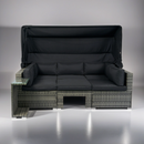 7-Piece Patio Furniture Set w/Retractable Canopy Wicker Rattan Sectional Sofa Set Patio Furniture with Washable Cushions for Lawn, Garden, Backyard, Poolside Grey wicker + Black Cushion