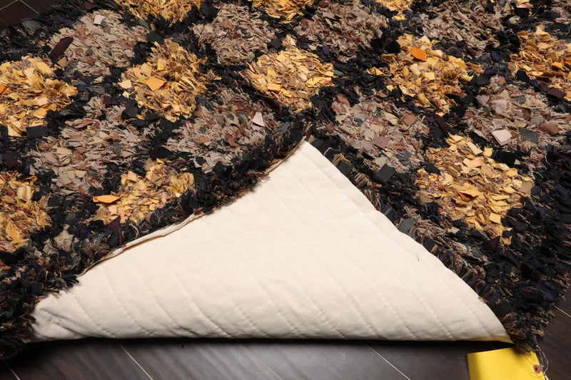 4x6 Black Vintage 70s Handmade in USA Cotton Hippie Funky Shag Area Rug