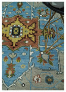 Heriz Wool Area Rug Blue Silver Charcoal and Ivory Hand Knotted by The Rug Decor