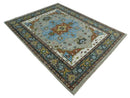 Heriz Wool Area Rug Blue Silver Charcoal and Ivory Hand Knotted by The Rug Decor