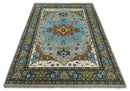 Heriz Wool Area Rug Blue Silver Charcoal and Ivory Hand Knotted by The Rug Decor