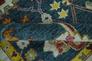 Wool Hand Knotted Oushak Area Rug with Traditional Floral Teal Ivory Mustard Color by The Rug Decor