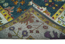 Wool Hand Knotted Oushak Area Rug with Traditional Floral Teal Ivory Mustard Color by The Rug Decor