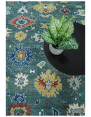 8x10 All Wool Traditional Persian Blue Teal and Ivory Vibrant Colorful Hand knotted Oushak Area Rug