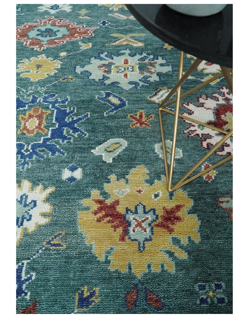 8x10 All Wool Traditional Persian Blue Teal and Ivory Vibrant Colorful Hand knotted Oushak Area Rug