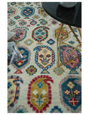 Wool Area Rug Hand-Knotted Persian Boteh Ivory Teal Gold Maroon by The Rug Decor