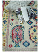 Wool Area Rug Hand-Knotted Persian Boteh Ivory Teal Gold Maroon by The Rug Decor