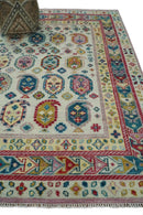 Wool Area Rug Hand-Knotted Persian Boteh Ivory Teal Gold Maroon by The Rug Decor