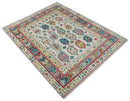 Wool Area Rug Hand-Knotted Persian Boteh Ivory Teal Gold Maroon by The Rug Decor