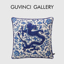 GobekUsa Indigo Blue Dragon Velvet Pillow Cover 60x60cm Eclectic Style Home Decor
