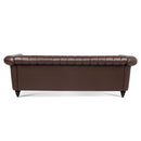 83.46" Brown PU Rolled Arm Chesterfield Three Seater Sofa.