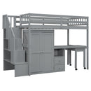 Loft Bed With Stairs, Bookshelf, Drawers, Desk & Wardrobe, Space Saving Multifunctional Furniture by HouseOfZazla