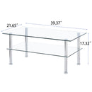 2-Layer Space Coffee Table, Modern Sofa table with Storage Shelve for Living Room Silver