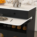 Kitchen Island With Extendable Rotating Table, 4 Drawers & Glass Door Cabinets, Built In Socket - Black by HouseOfZazla