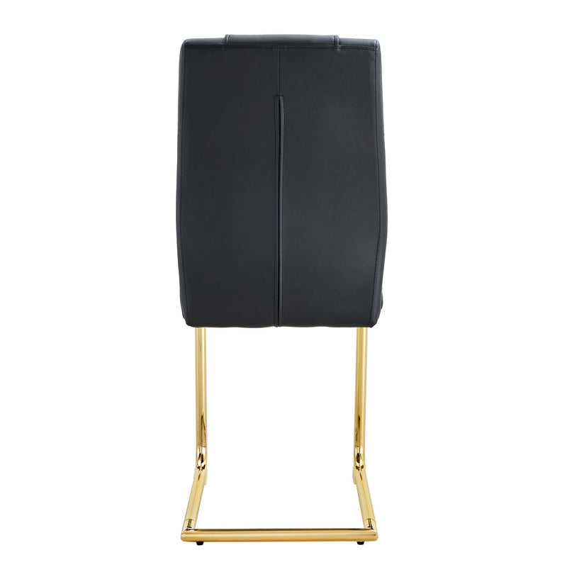 Modern dining chairs with faux leather padded seats, dining room chairs, gold metal leg upholstered chairs, suitable for kitchens, living rooms, bedrooms, and offices, set of 6 (black+PU leather)