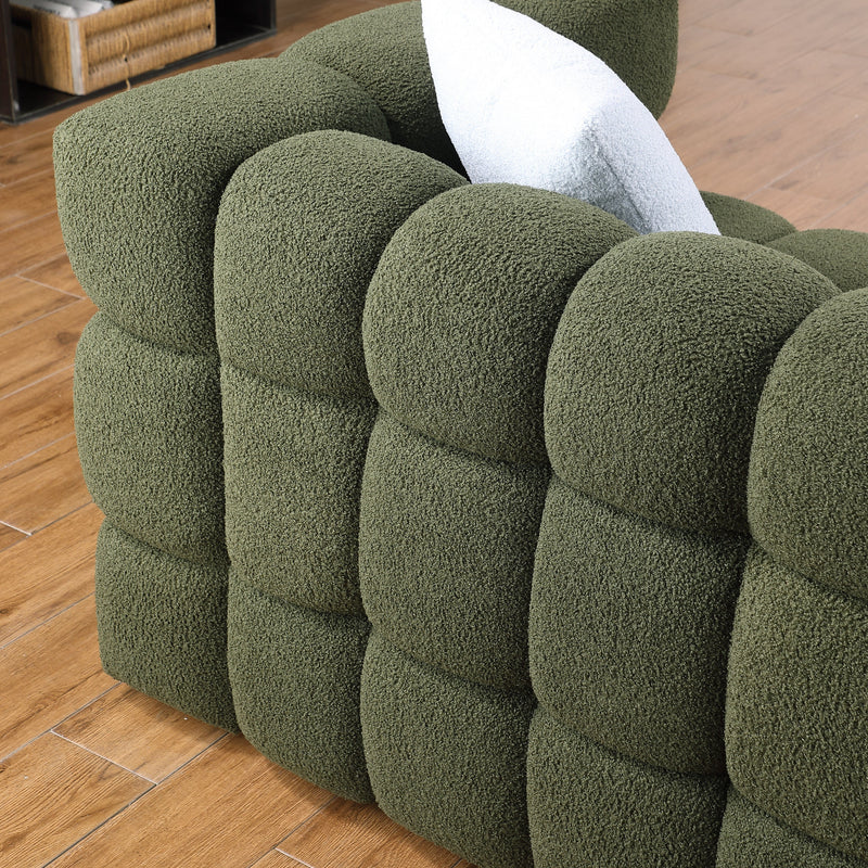 84.3 length, 35.83" deepth, human body structure for USA people, marshmallow sofa,boucle sofa, 3 seater, OLIVE GREEN BOUCLE