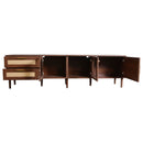 TV Stand With 3 Cabinets & 2 Drawers, LED Light Media Console For TVs Up To 80" - Dark Brown by HouseOfZazla