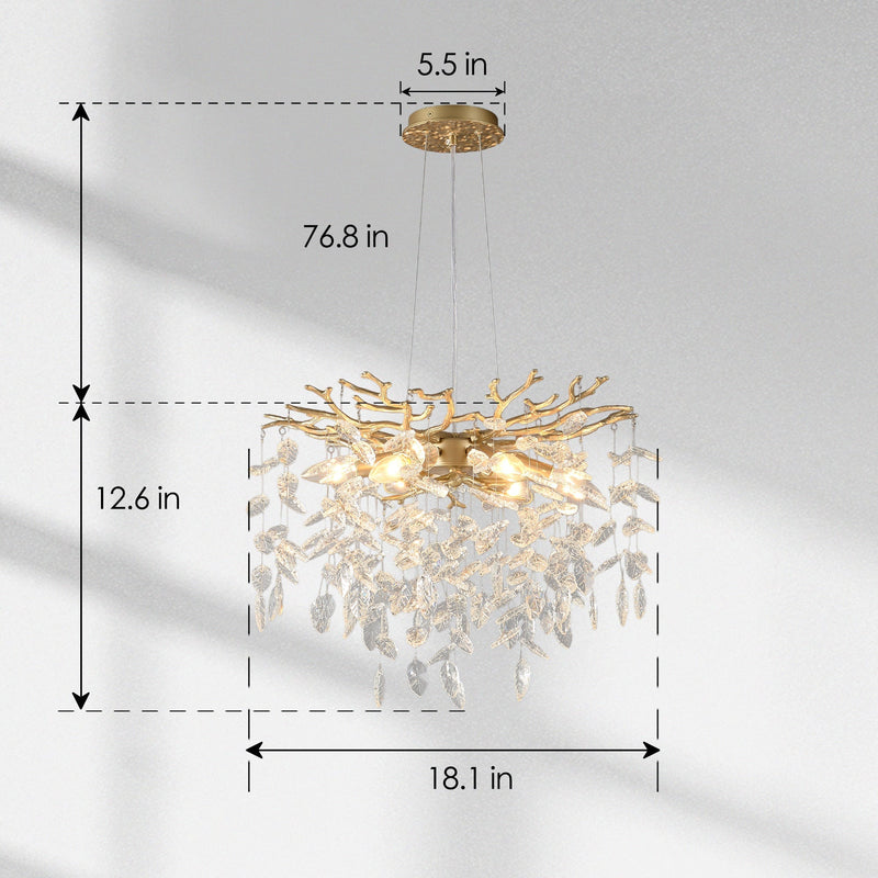 6-Light Chandelier Crystal Ceiling Lamp - Gold Finish, photo 8 of 16