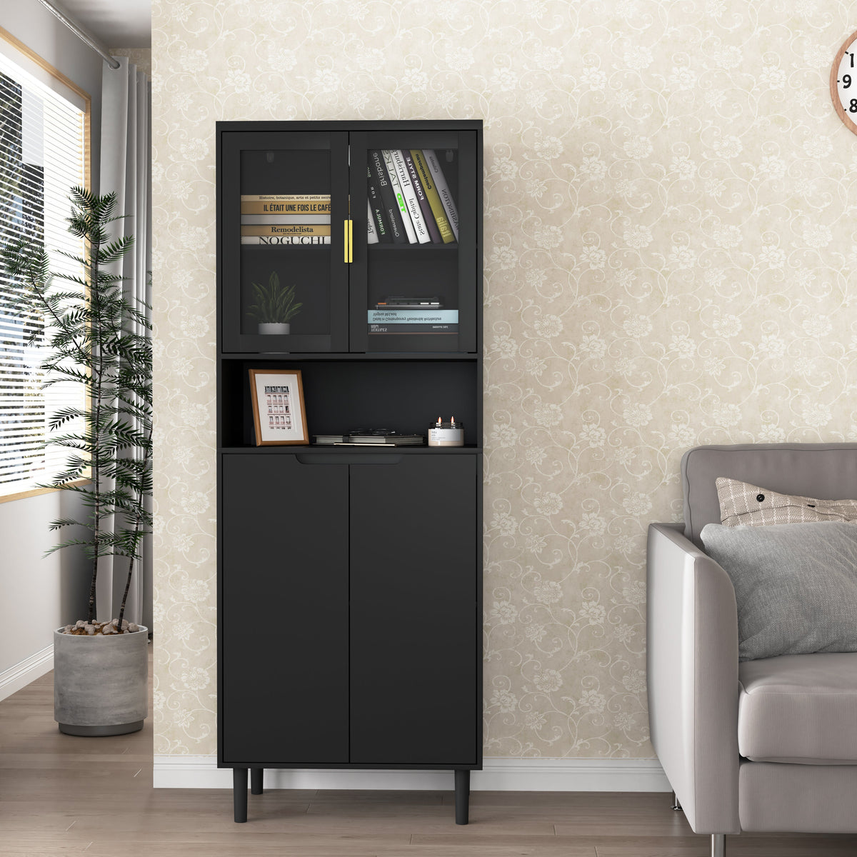 Tempered Glass Door Tall Storage Bookcase, photo 2 of 10