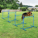 4 Piece Dog Agility Training Equipment for Dog Agility Course with Adjustable Height Jump Bars, Included Carry Bag, & Displacing Top Bar, Blue