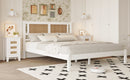 3-Pieces Bedroom Sets Queen Size Wooden Platform Bed with Natural Rattan Headboard, Nightstands Set of 2 with Rattan-Woven Surfaces and Three Drawers for Bedroom, White