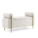 Elegant Upholstered Storage Bench With Cylindrical Arms And Iron Legs, by HouseOfZazla