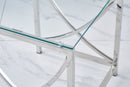 3 Pieces Silver Square Nesting Glass End Tables- Small Coffee Table Set- Stainless Steel Small Coffee Tables with Clear Tempered Glass- 18" Modern Minimalist Side Table for Living Room (Curve)