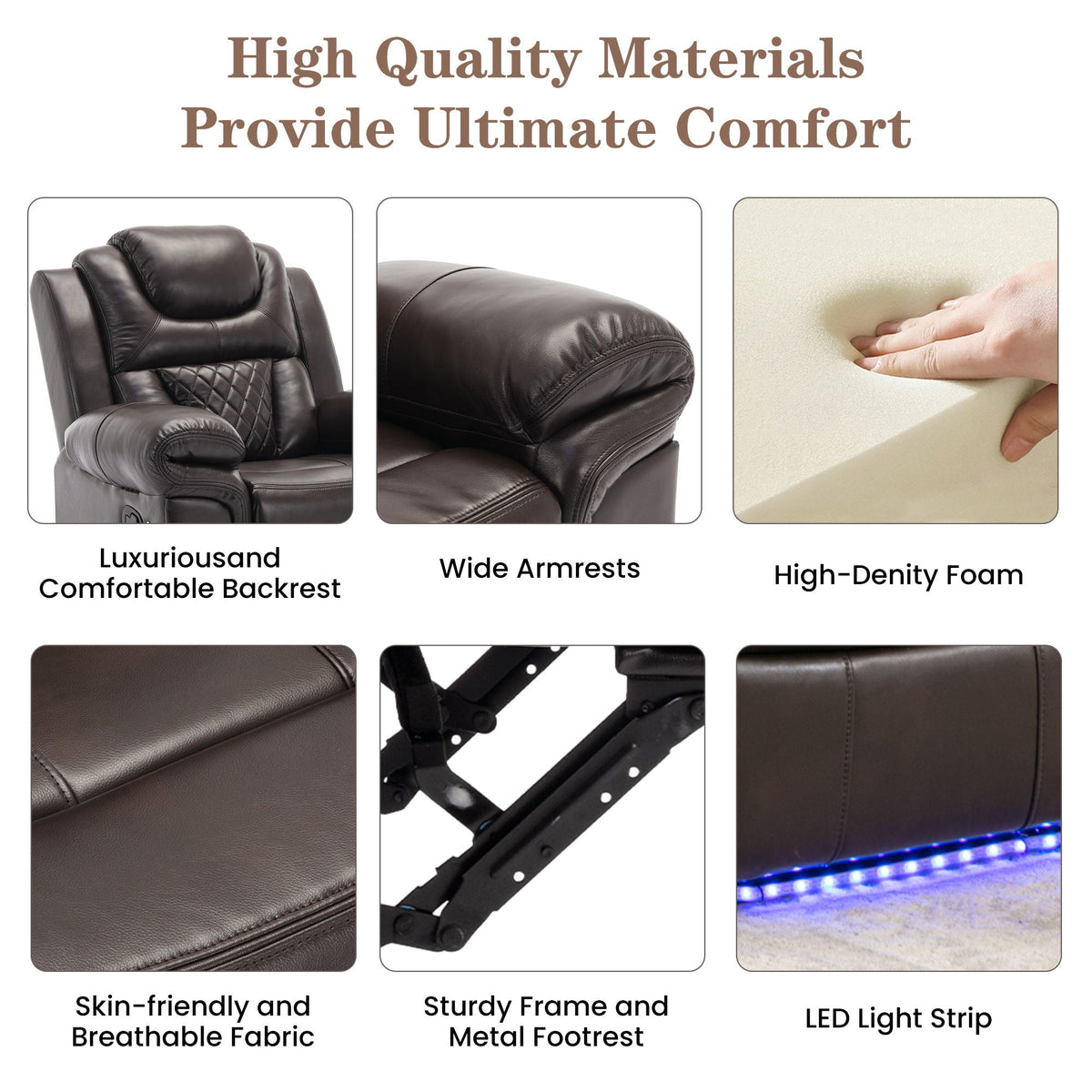 Home Theater Seating Manual Recliner Chair With Led Light Strip For Living Room, photo 12 of 13