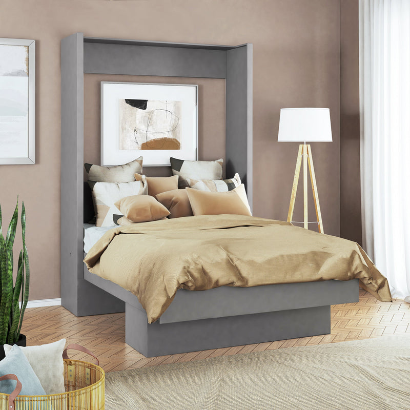 Easy-Lift Full Murphy Wall Bed in Grey with Shelf