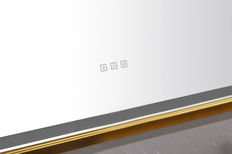 48 in. W x 30 in. H Oversized Rectangular Gold Framed LED Mirror Anti-Fog Dimmable Wall Mount Bathroom Vanity Mirror Wall Mirror Kit For Gym And Dance Studio