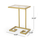 Modern Glam C Shaped End Table With Tempered Glass Top - Gold by HouseOfZazla